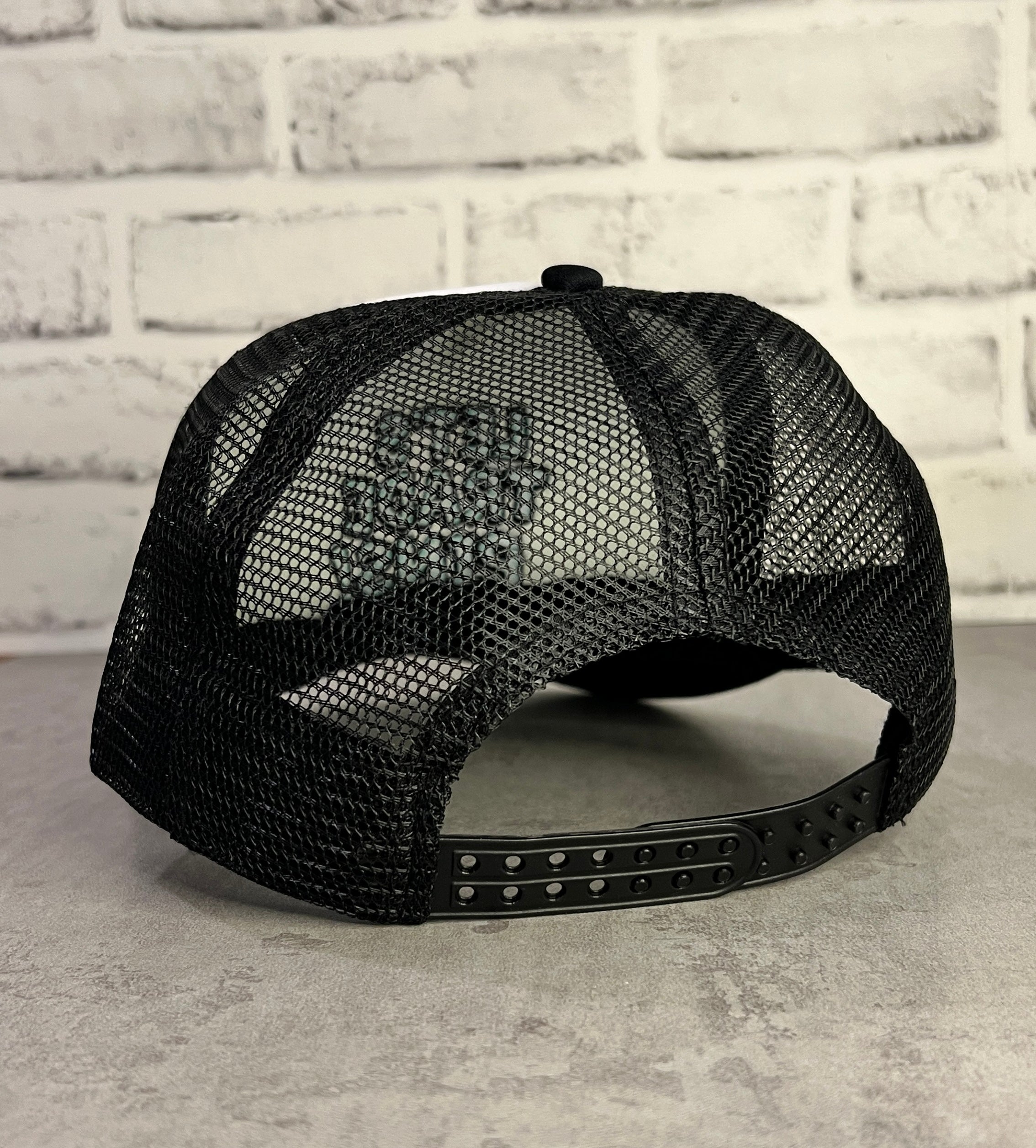 Black and white Let's Trade Pins text rear view